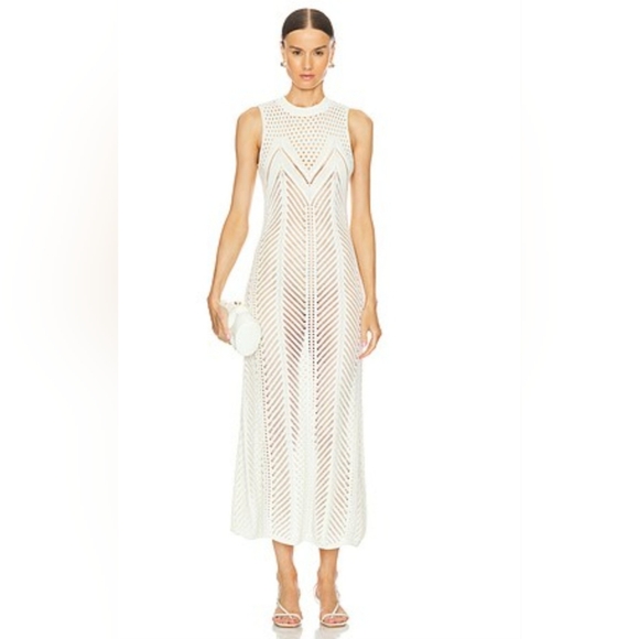 Nicholas Simmy Crochet Midi Dress in Ivory Sleeveless NWT Womens Small - Picture 1 of 11